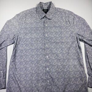 Peter Werth Men s Judkin Paisley Button Up Shirt Long White Blue London - Medium